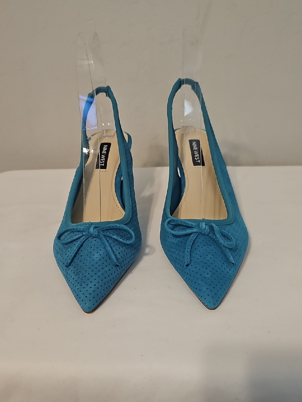 Nine West Blue Pointed-Toe Slingback Pumps with Bow